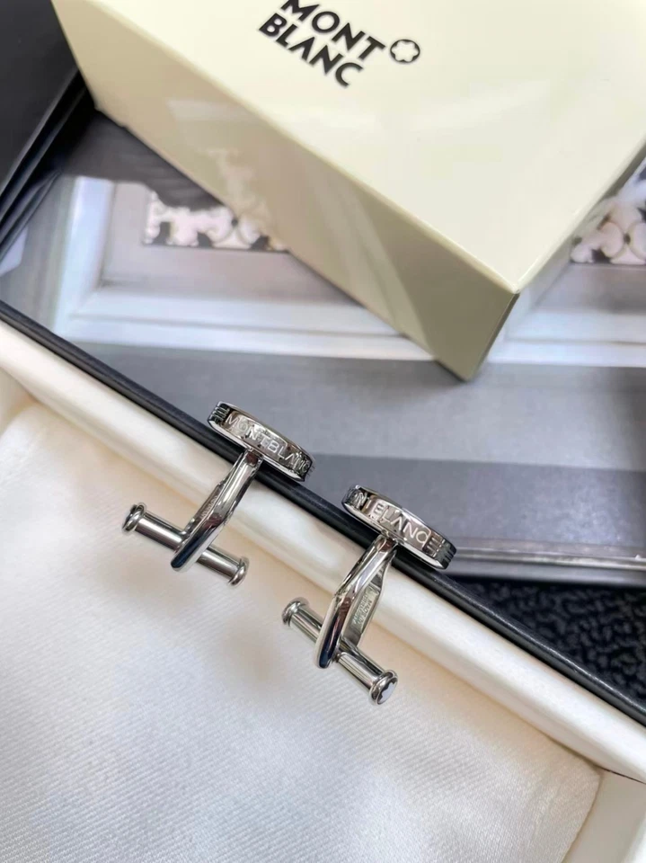 Круглые запонки Montblanc из нержавеющей стали с белой звездой MB114770 без упаковочной коробки - Изображение 2 из 4