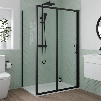 LUXURA 1200 x 900mm Sliding Shower Door Side Panel Enclosure 6mm Glass Black Framed