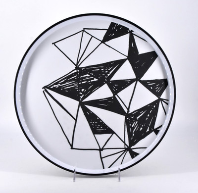 NEW RE Room Essentials Round Melamine Serving Tray Black & White Geometric 14''