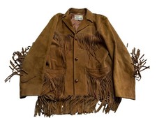 Vintage Western Fringe Leather Suede Coat Jacket Size 40 Brown 1970s 70s