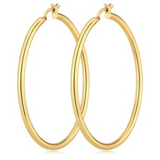 Thick Large Big Gold Hoop Earrings for Women Non Tarnish Chunky Gold Hoops 3mm H