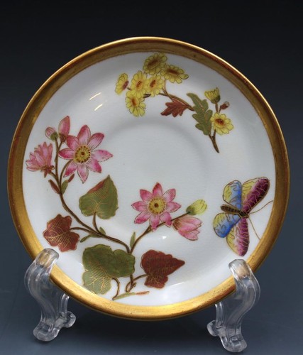 Dated 1888 Royal Worcester Blush Ivory Demitasse Tea Cup & Saucer Butterflies - Picture 6 of 9