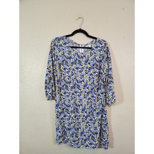 Old Navy Womens Large Blue Yellow Floral Shift Dress 3/4 Sleeve Mini Back Zip