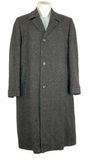 Vintage 1950s men's long wool overcoat XL 48 jacket gray black CURLEE CLOTHES