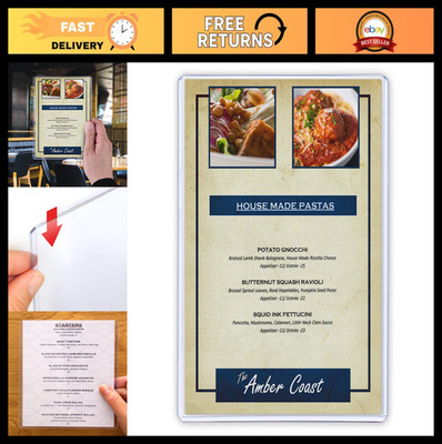 Rigid Plastic Menu Holders 5'' x 7'' - 25-Pack Clear Display Stands for Restaurant