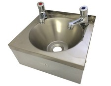SINK with PAIR PUSH TAPS Stainless Steel HAND WASH BASIN Waste, Plug & Trap