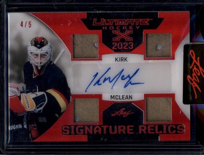 2023 Leaf Ultimate X Signature Relic Red Kirk McLean Quad Pad Patch Auto 4/5