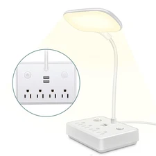 Romatico LED Desk Lamp with 2 USB Charging Port and 4 AC Power Ivory White 