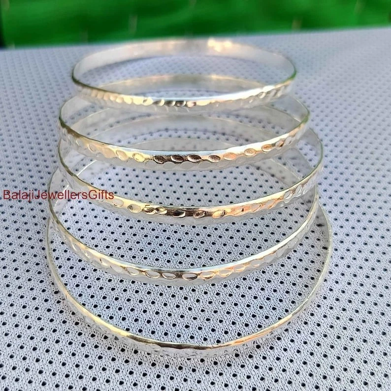 Juego de 5 brazaletes de plata, brazalete de plata de ley 925 maciza, brazalete grueso de plata pesada Foto 2 de 4