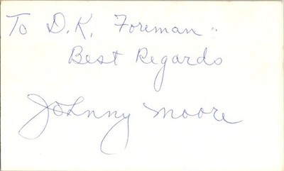 Johnny Moore- (d.1991) Signed/Autograph/Auto Index Card Philadelphia Phillie MLB