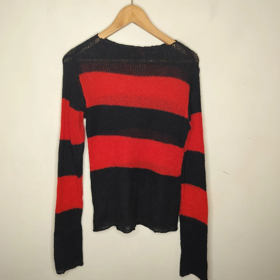 Suéter Tripp NYC Mezcla Mohair Rayas Mediano Grunge Punk Gótico Rojo Kurt Cobain Foto 4 de 4