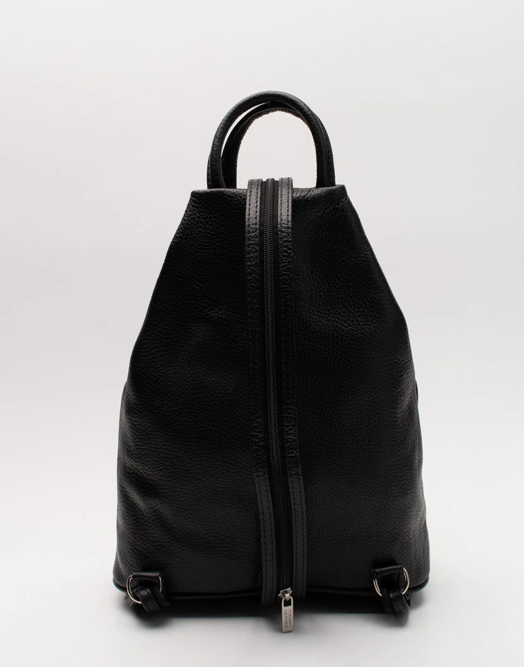 RRP€115 TUSCANY LEATHER Grainy Leather Backpack Black Convertible Strap Zipped - Image 4 of 4