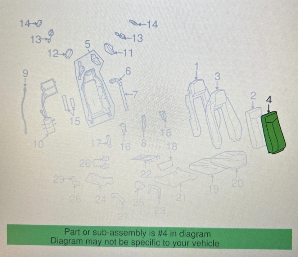 04-06 Cadillac XLR Asiento de pasajero derecho Centro Inserto Cubierta Esquisto 88953532 Foto 2 de 4