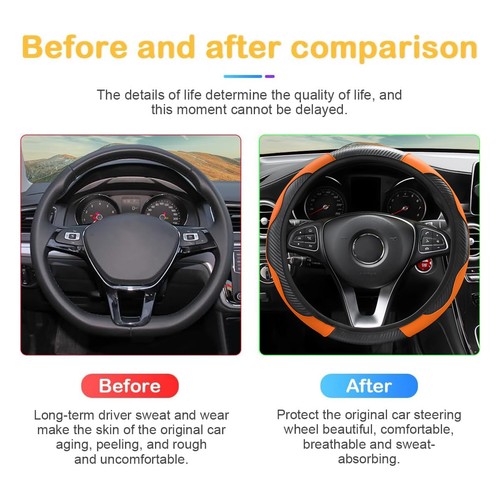 Car Steering Wheel Cover, 15 inch Carbon Fiber Microfiber PU Leather Elastic ... - Picture 3 of 6