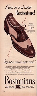 Bostonians Men's Shoes Wing Tips Miracle Nylon Mesh 1950 Vintage Print Ad-C-4.1