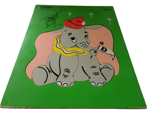 Vintage 1960s PLAYSKOOL WALT DISNEY Wood Puzzle ,Dumbo Elephant, Nostalgia Art - Picture 3 of 10
