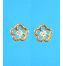 14k Yellow White Gold FlowerCZ Stud Earrings