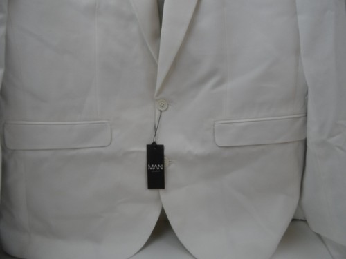 BoohooMAN Men's White 2 Button Polyester Blend Suit 40R Jacket & 32R Pants-NEW - Picture 3 of 12