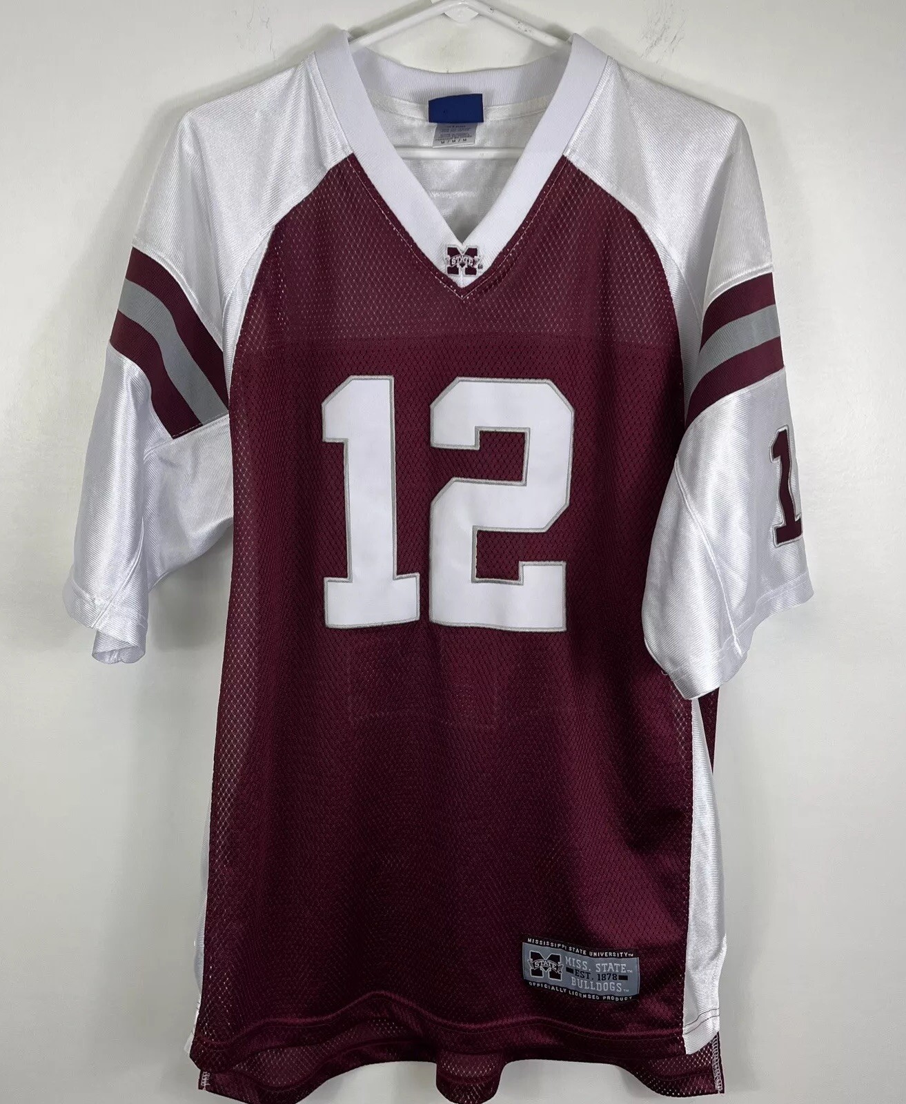 Mississippi State Bulldogs #12 Jersey  Burgundy White Men’s Medium Stitched
