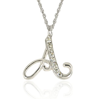 Forever Silver Austrian Crystal Initial Pendant Necklace on Adjustable Chain