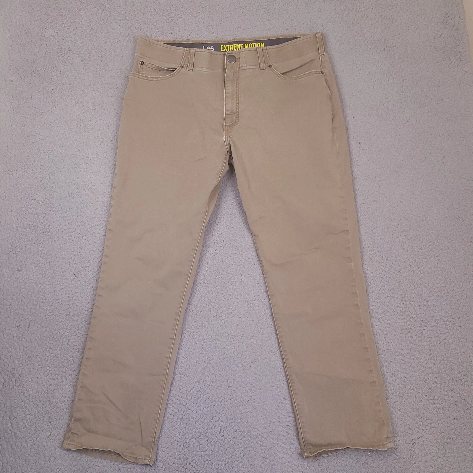 Lee Extreme Motion Pants Mens 37x29 Brown Straight Fit Tapered Leg Performance