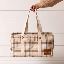 Audrey's, UTILITY TOTE, Plaid with Leather Gather Tag, 10.5" x 21" x 11", New