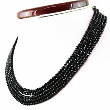 157.00 Cts Natural 5 Strand Black Spinel Round Faceted Beads Necklace Gift For