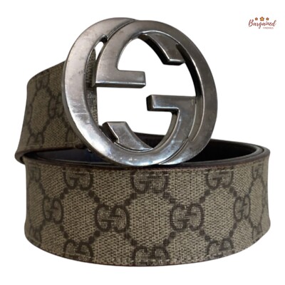 Auth Gucci Dark Brown GG Plus Monogram Interlocking G Buckle Belt Size  85/34