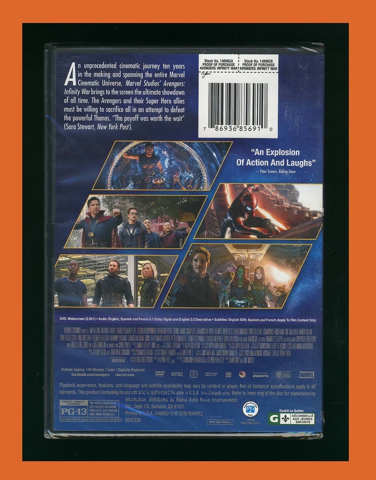 Avengers Infinity War DVD (Marvel Studios, 2018) Brand New & Factory
