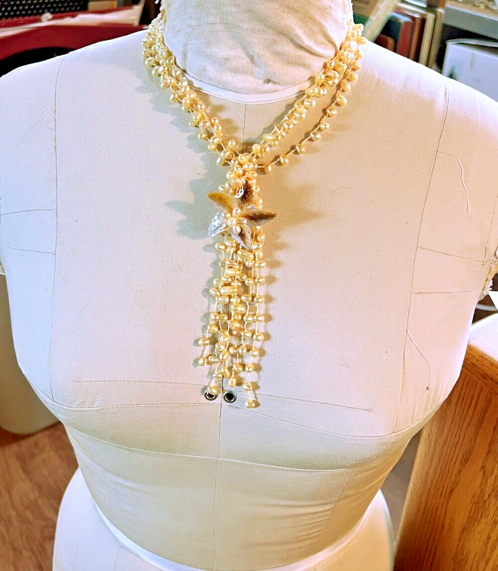UNIQUE SEED PEARL SHELL MULTISTRAND NECKLACE STAR… - image 5