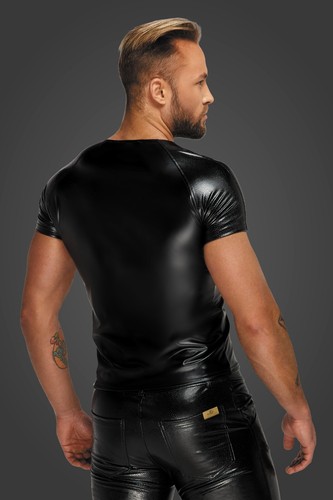 Mens Black WetLook Short Sleeve Tshirt - Picture 6 of 9