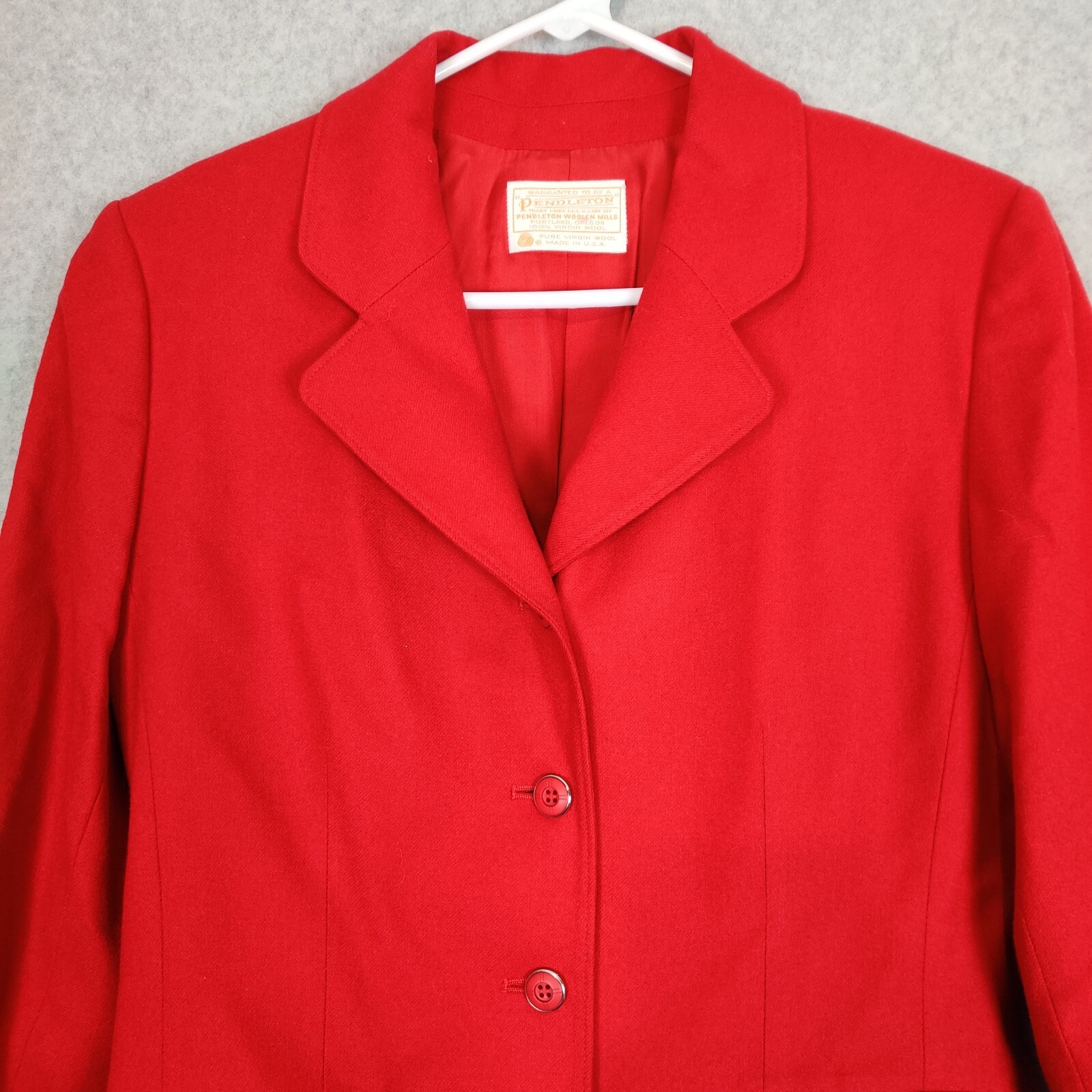 Pendleton Women Blazer 8 Solid Red Button Up Wool - image 2