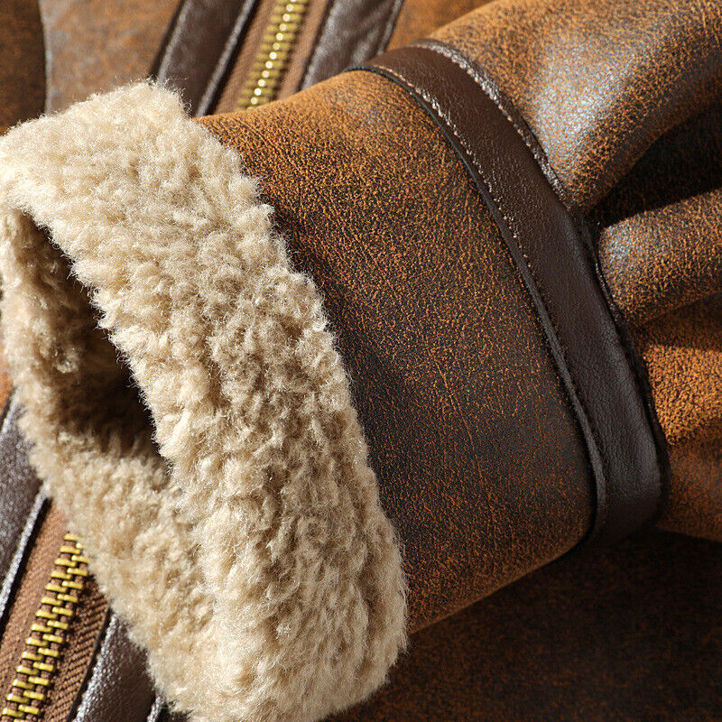Men Sherpa Sueded Jacket Cashmere Lined Wool Fly Coat Outwear Air Force ...