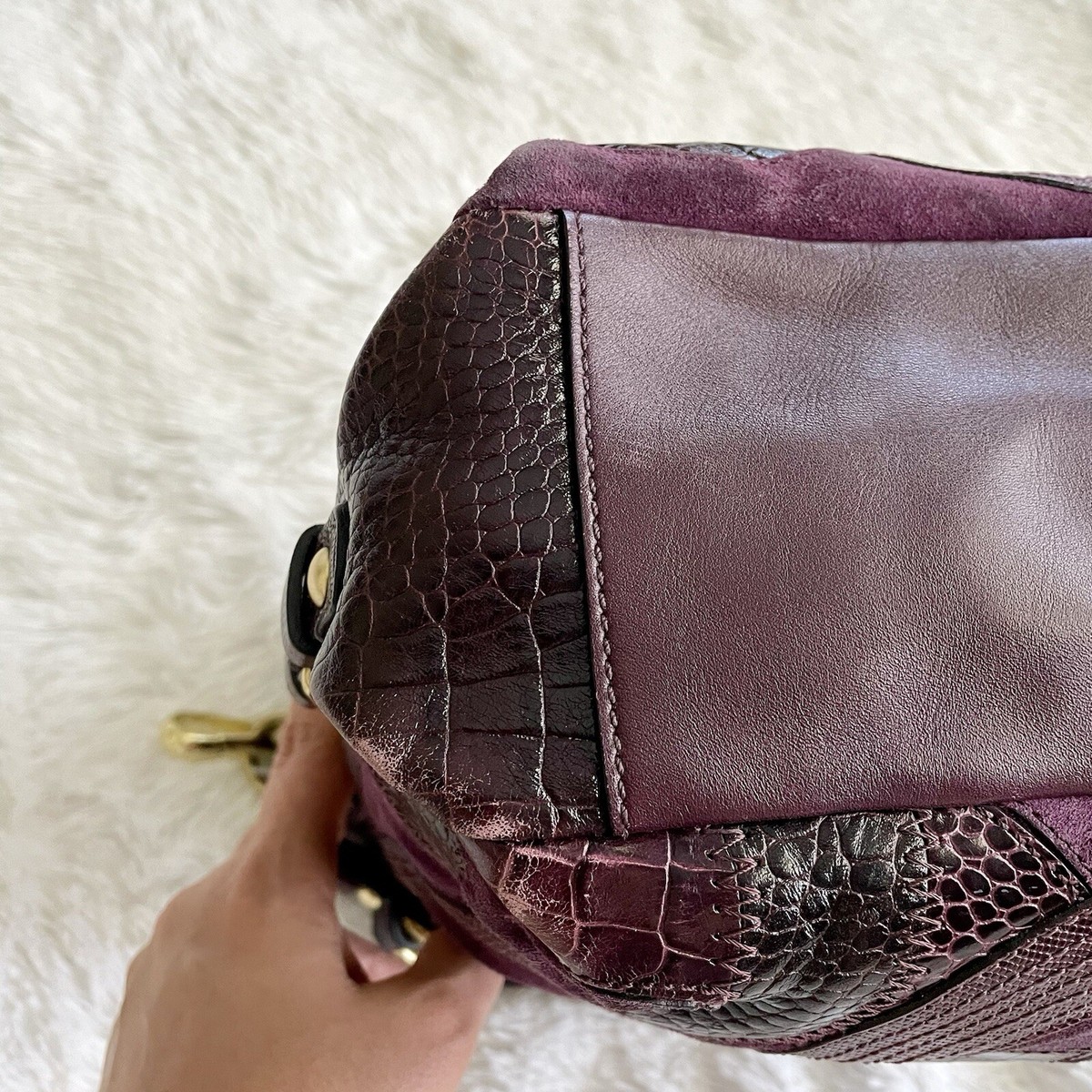 Vintage Coach Inlaid C Brooke Shoulder Bag Plum Purple Leather