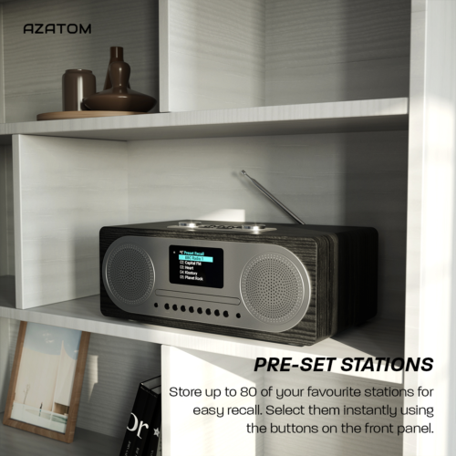 DAB+ CD FM Radio Bluetooth Allarme Carica Altoparlante AZAM Legno Clock Nero (R) - Foto 3 di 8