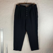 Anthropologie Women's Sasha Button Fly Black Tapered Trouser Pants Size 10 9563