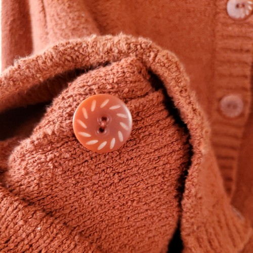 Flax Pima Boucle Cotton Cardigan Button Front Burnt Orange Size S/M Lagenlook - Picture 6 of 7