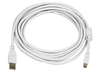 15ft USB 2.0 A Male to Mini-B 5pin Male  Cable w/ Ferrite Core White 8636