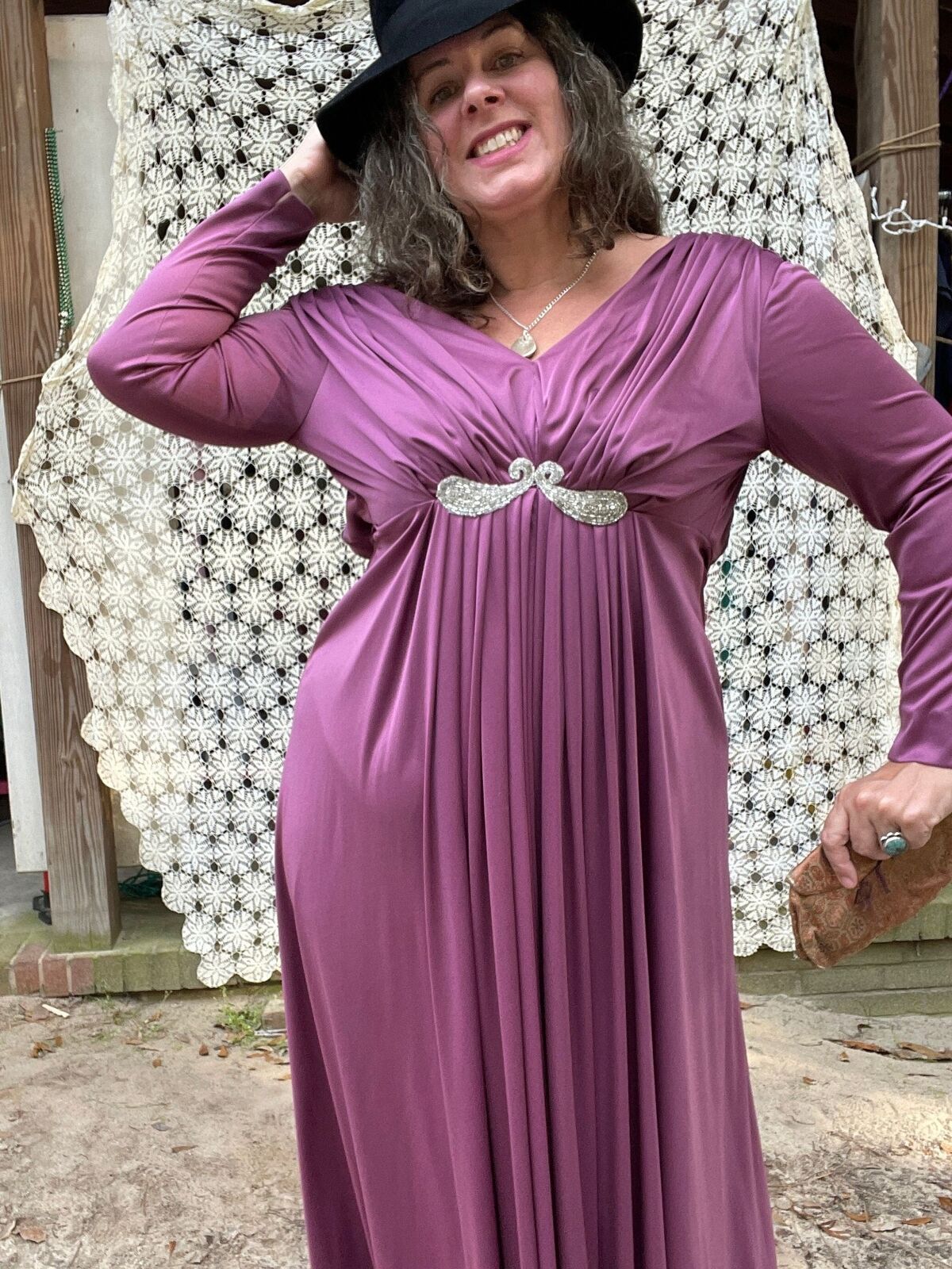 Purple Goddess Dress M Long Sleeve 70s Party Dress - image 10