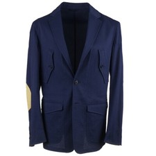 Belvest Lightweight Patterned Navy Blazer with Leather Details 40 R Eu 50 