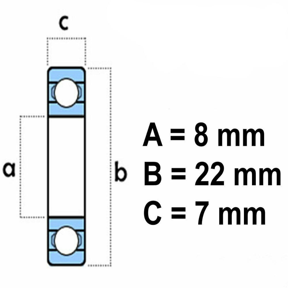 608-ZZ Ball Bearing 8x22x7 Dual Shielded Metal Chrome Skateboard