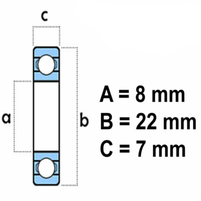 608-ZZ Ball Bearing 8x22x7 Dual Shielded Metal Chrome Skateboard