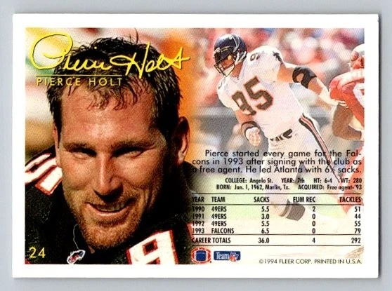 1994 Fleer Pierce Holt #24 Atlanta Falcons - Image 2 of 2