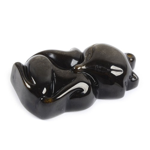 Natural Golden obsidian carved cute fox pendant bead 44mm - Picture 3 of 3