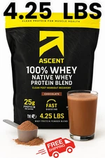 Ascent 100% Native Whey Protein Powder CHOCOLATE 4.25 LB 58 Servings PostWorkout