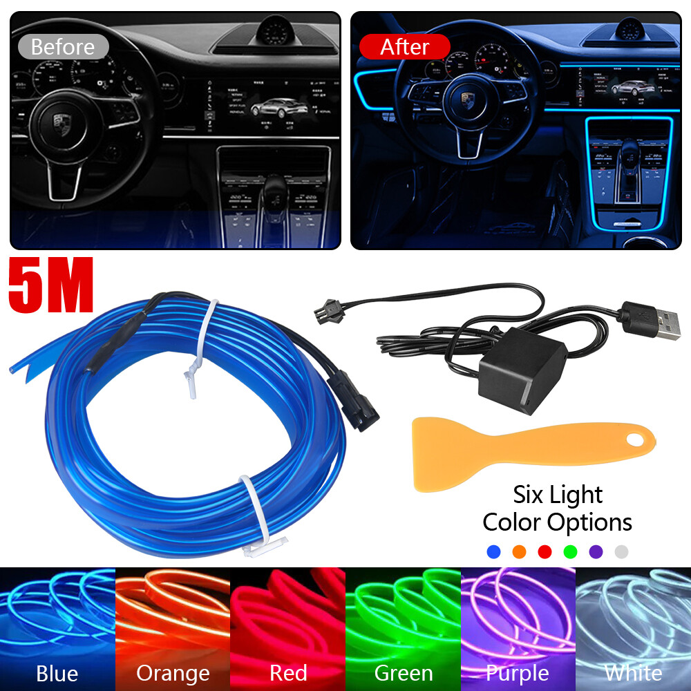 Car LED Cold Light Strip DIY 500cm Interior Ambience Lights Cold Light Drive p