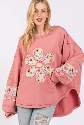 SAGE + FIG Daisy Patch Applique Long Sleeve Sweatshirt