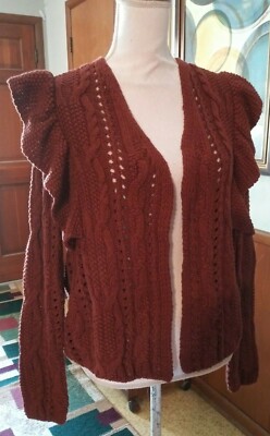 Universal Thread Good Size Small Rust Sweater With Ruffles Open Front 25'' Long
