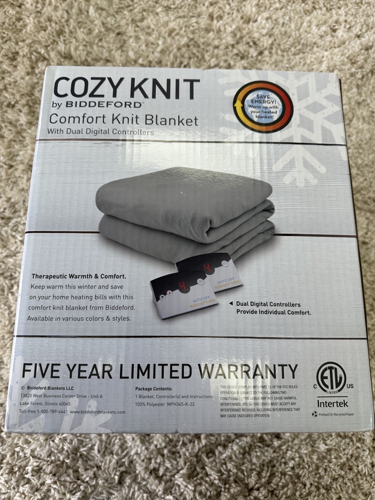 Biddeford Blanket Comfort Knit Heated Blanket Dual Digital Controller