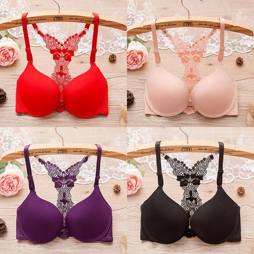 30-40 AA A BC Front Fastening Closure Racerback Bra Lace Push Up Lingerie Plunge - Picture 3 of 20